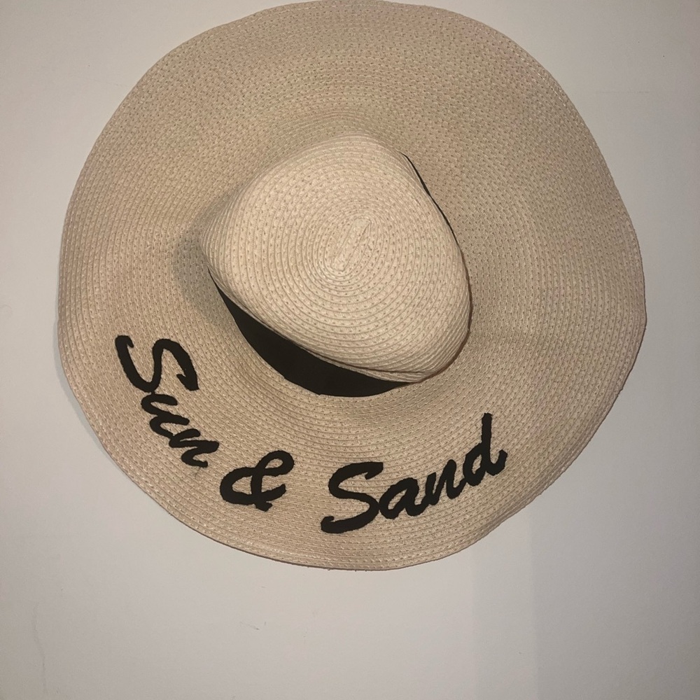 Wide Brim Straw Sun Hat - "Sun & Sand" Script